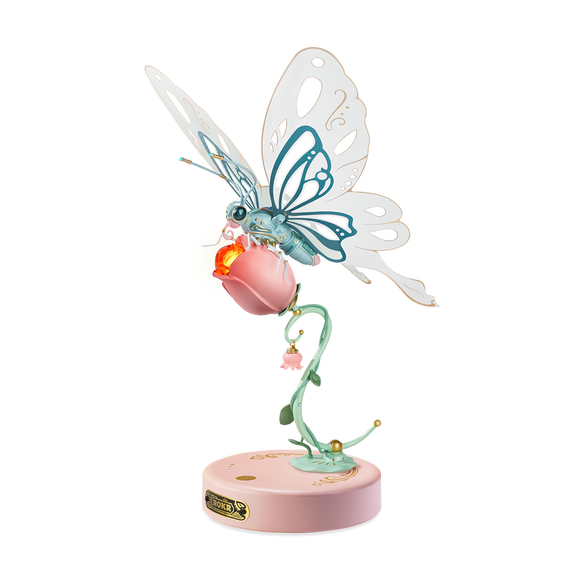 Robotime ROKR Butterfly DIY Mechaniczne puzzle 3D Zabawki na prezenty Bioniczne skrzydła motyla Złota róża świetlna Znakomita tekstura