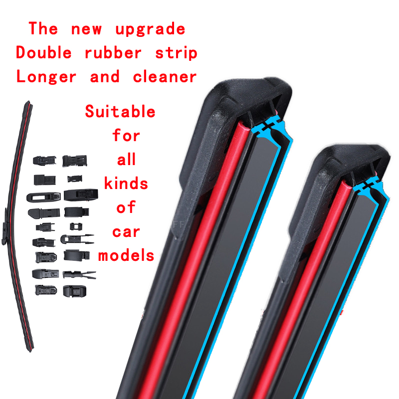 Limpiaparabrisas Universal para coche, escobillas de goma suave de doble capa, sin marco, 14 ", 16", 19 ", 20", 21 ", 22", 24 ", 26"