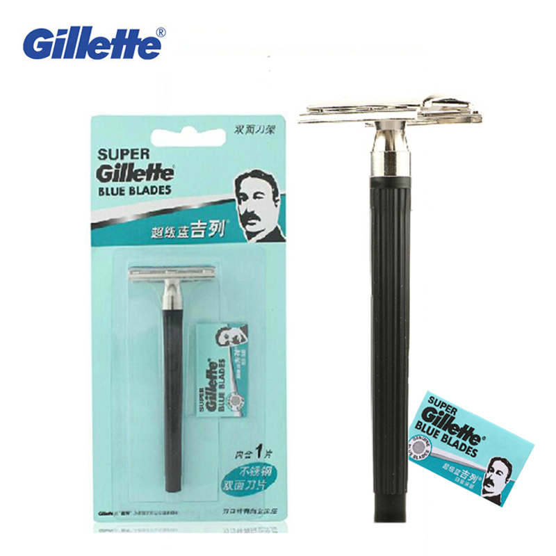 Gillette-maquinilla de afeitar de acero inoxidable para hombre, maquinilla de afeitar súper azul, recta, segura, barba