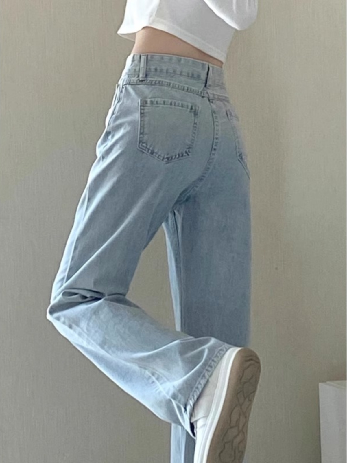 Light Wa Straight Leg High Waist Jeans Women's plus Size Pear ape Slim Wide Leg Denim Pants Autumn Season Faion plus Size