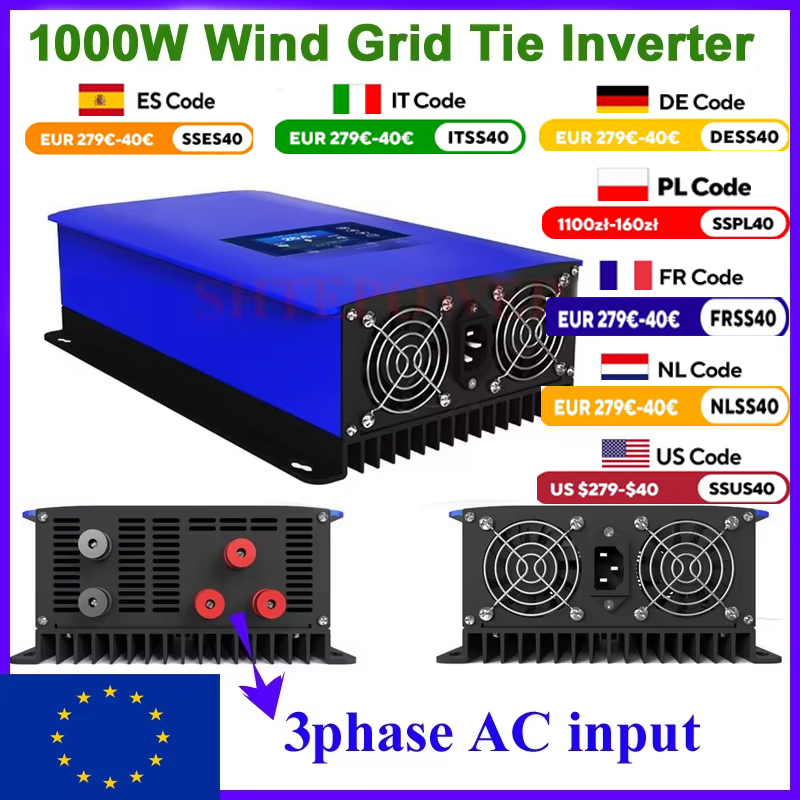Onduleur de liaison au réseau pour énergie éolienne 1000W, avec contrôleur de charge de décharge/limiteur interne pour générateur d'éolienne 24v 48v 60v AC DC