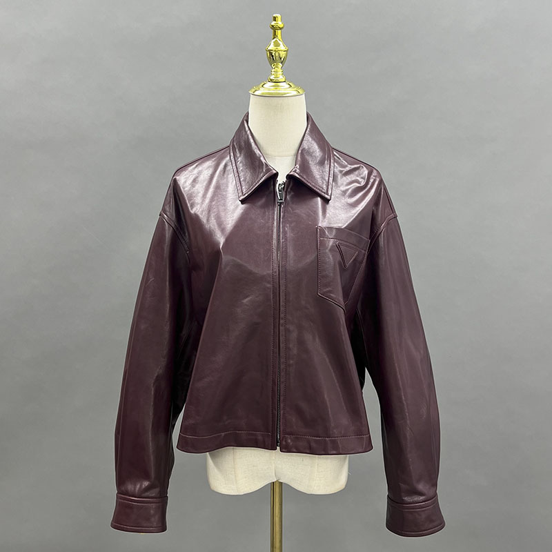 Janefur Damen Echt lederjacke Wein Rot Mantel Moto Style Lady Mode Streetwear Mantel Echt leder JFB6-24039