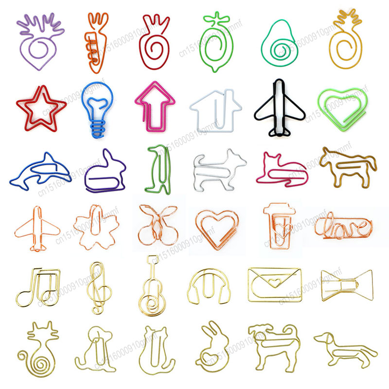 30 pièces ensemble Mini pinces à papier différentes formes métal signet papiers mignon papeterie Orgainzer accessoires pour Photo billet Note