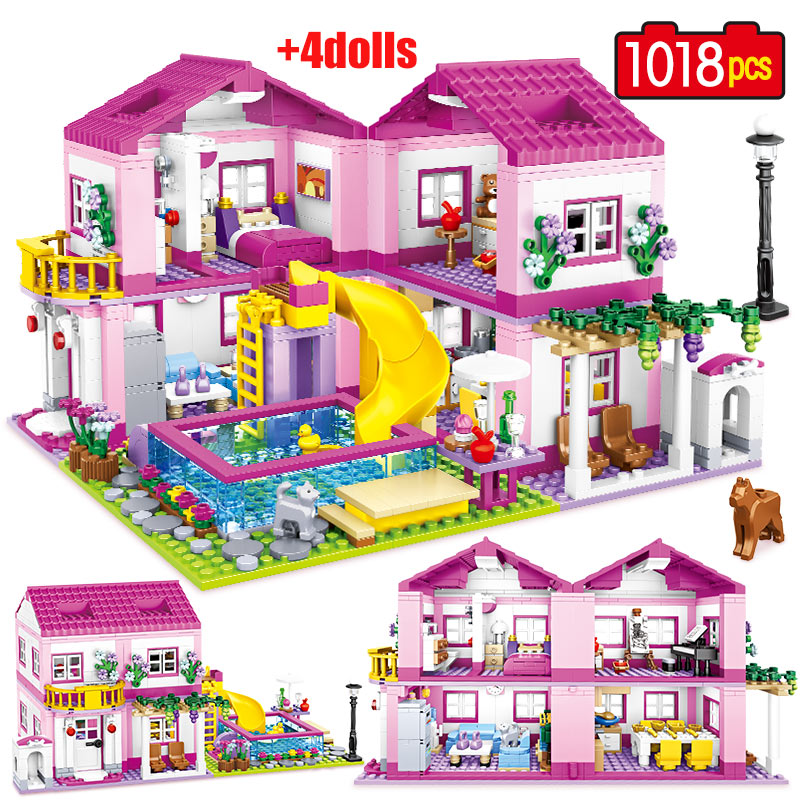 ZKZC-bloques de construcción de una Villa para niñas, juguete de ladrillos para armar casa de dos pisos, con diseño de flores y jardín, ideal para verano, código 1018, piezas