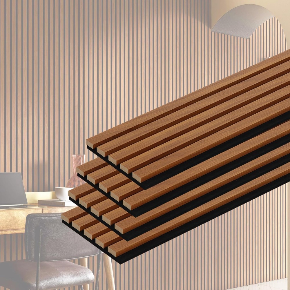 Slat Acoustic Wall Panels, 4-Pack 94.5'' x 7.9'' 3D Fluted Sound Absorbing Paneling for Interior Accent Wall Decor, Living