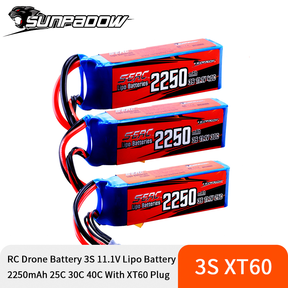 SUNPADOW 3S Baterai Lipo 11.1V 25C 40C 60C 2250MAh dengan Colokan XT60 untuk RC Pesawat Terbang Quadcopter Helikopter Drone Model FPV