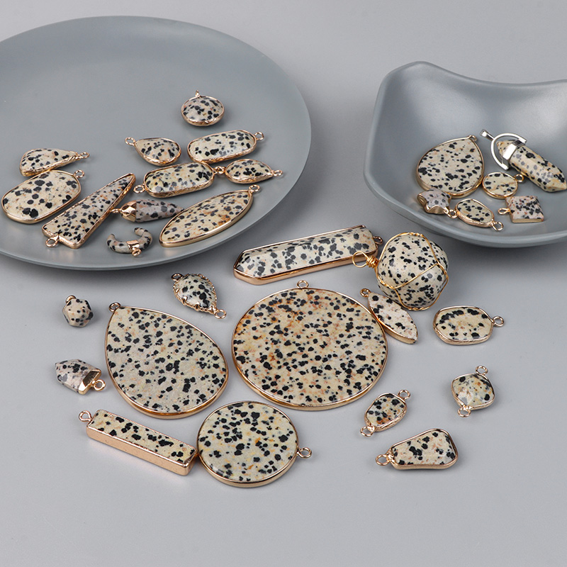 Ciondolo in pietra dalmata naturale Jaspers Ciondoli connettori squisiti per la creazione di gioielli Accessori per orecchini, collane, braccialetti fai da te