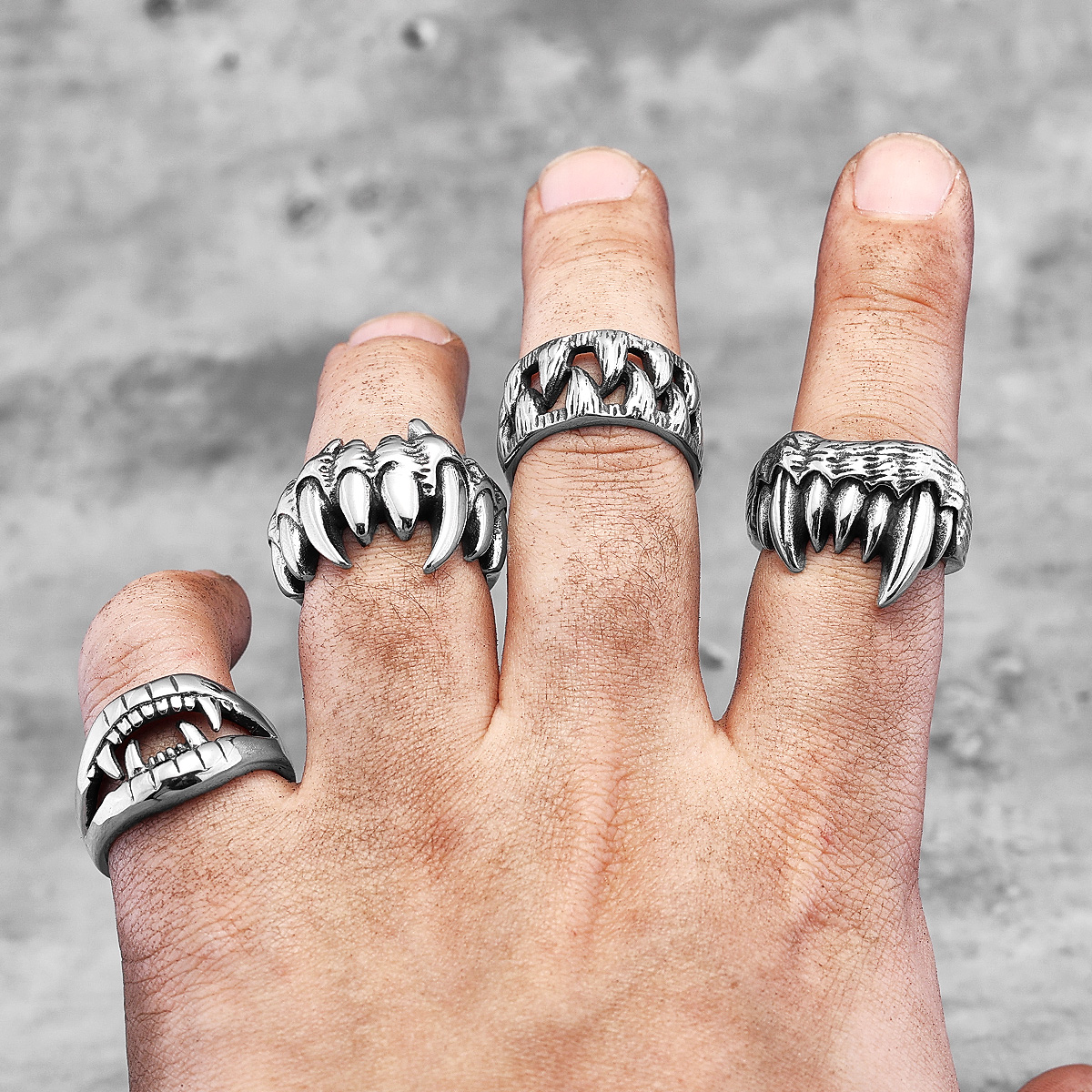 Dämon Monster Beast Zähne Edelstahl Herren Ringe Punk Hiphop Einzigartig Trendy für Männliche Biker Schmuck Kreativität Geschenk Großhandel