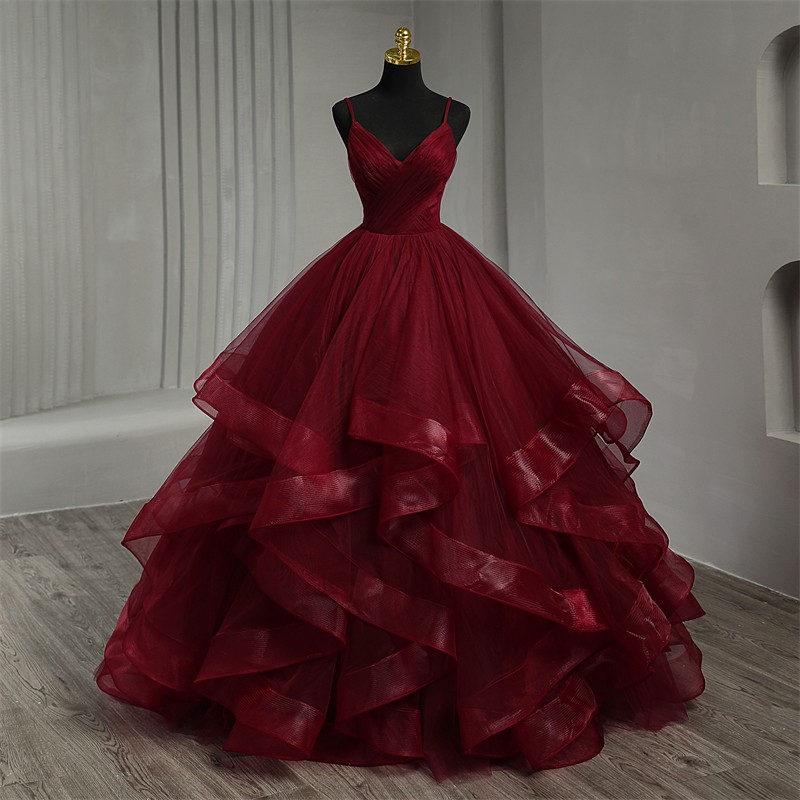 Vestidos de quinceañera bohemios con tirantes finos para mujer, vestido de fiesta Simple sin mangas, color rojo oscuro, cuello en V, a la moda