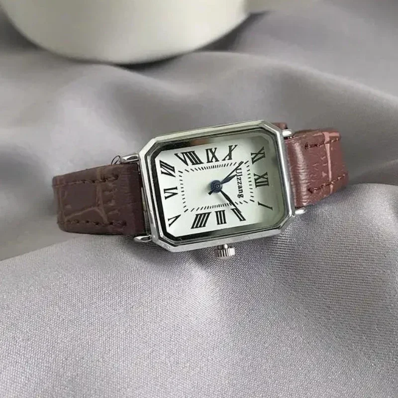 Clássico casual quartzo retro relógios dial pulseira de couro banda senhoras relógio retângulo relógio de pulso elegante para mulher reloj