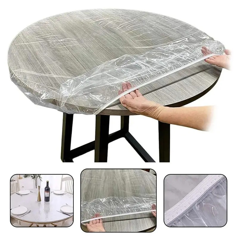 Mantel redondo elástico transparente de PVC, cubierta protectora de mesa impermeable a prueba de aceite, cubiertas para mesa de comedor ajustadas para el hogar, 3 tamaños