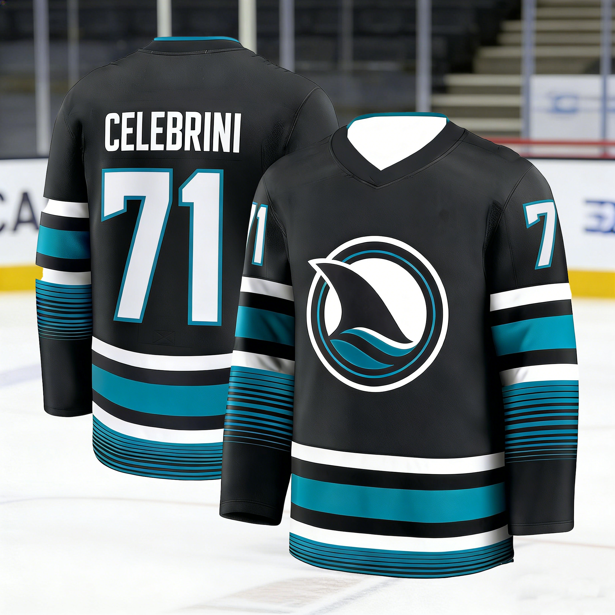Men's Long Sleeve Ice Hockey Training T-Shirt Breathable Sports Top Shark & Number 39 Print Casual Athletic Tee