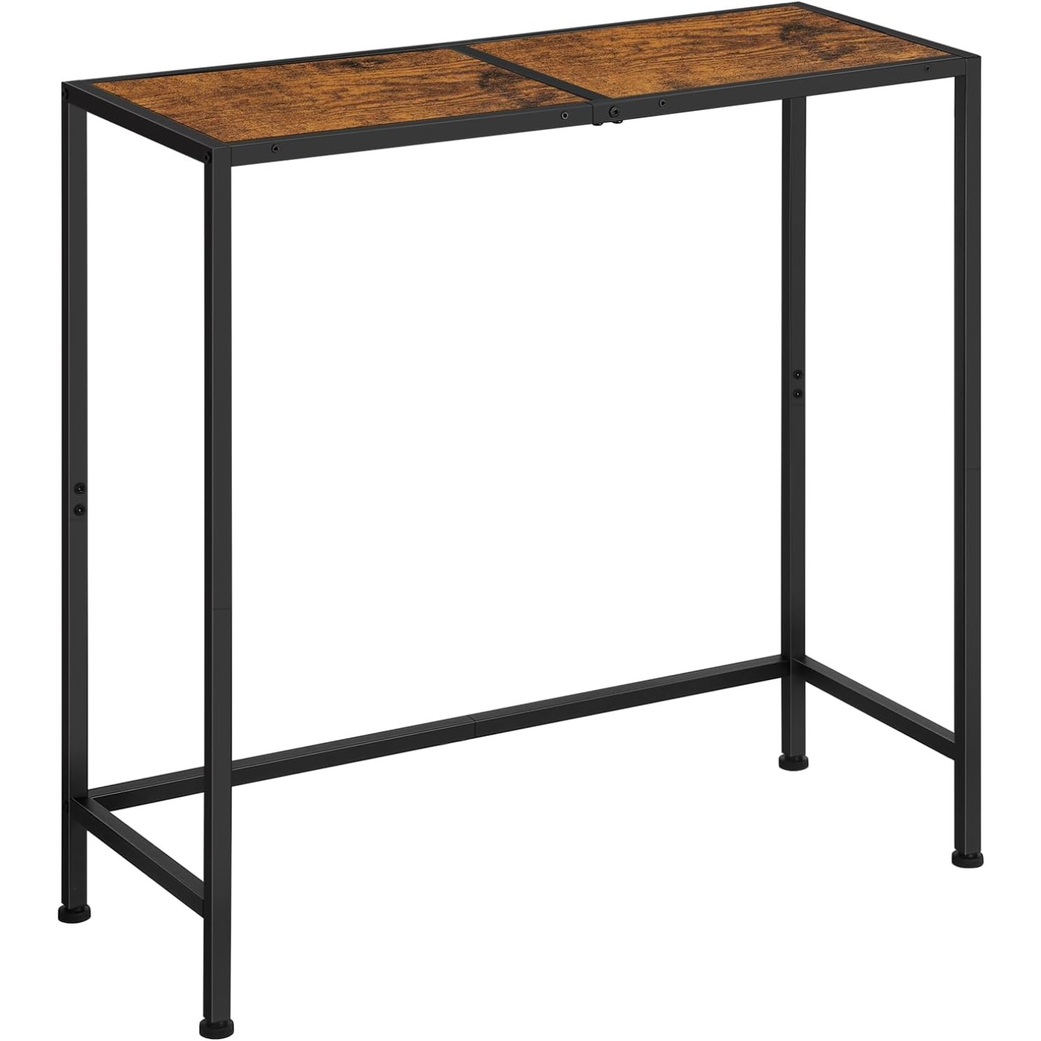 Table console marron rustique 80x30x80cm - Table d'entrée étroite avec cadre en métal noir pour couloir et salon
