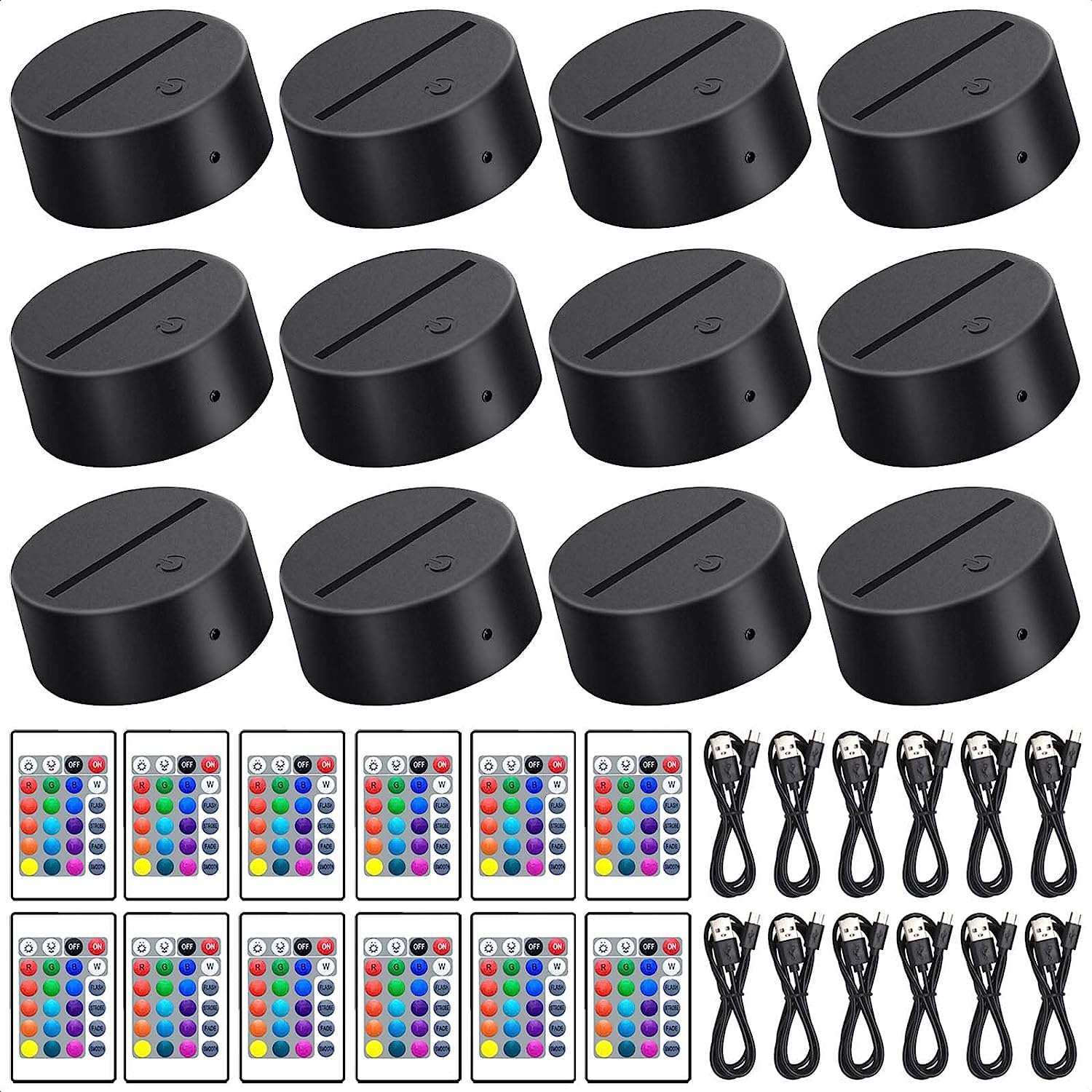 2/4/6/8/10/12 pçs base de lâmpada led mesa 3d base de luz noturna com controle remoto e cabo usb 16 cores suporte de luz atacado