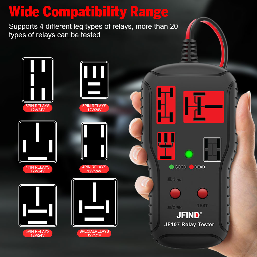 El más nuevo probador de relé 12V 24V, Detector electrónico Universal de circuito de coche, comprobador de batería, herramienta de reparación de automóviles, probador de voltaje