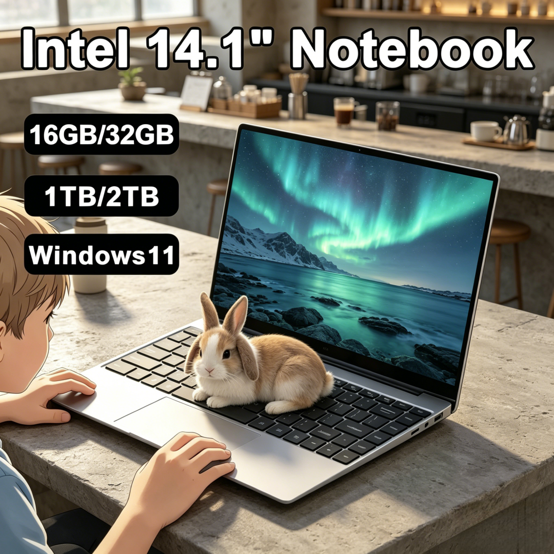Inmaculada Computadora Portátil Intel de Alta Gama 2026, 14.1 Pulgadas FHD, Laptop para Juegos con Windows 11, SSD de 2TB, DDR4 de 16/32GB, Notebook con Resolución de 1920*10