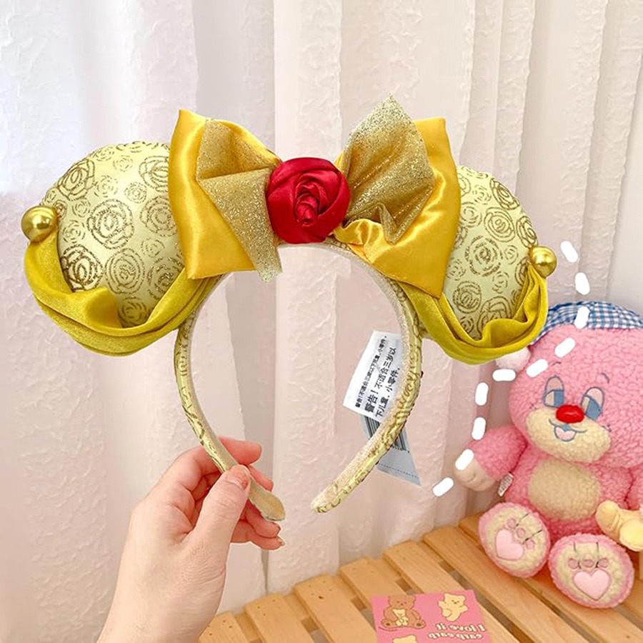 Diademas con orejas de Mickey Mouse, diademas con orejas de lazo dorado de belleza, disfraz de princesa para fiesta de Navidad y Halloween para niñas y mujeres