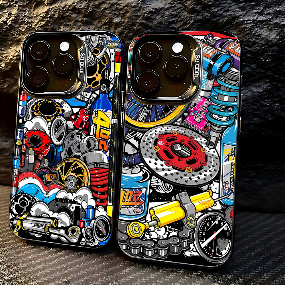 Custodia per telefono collage elemento modifica auto iPhone 17 16e 15 14 13 12 mini Pro Max XSMAX 8 7 Air Plus Cover posteriore opaca anticaduta