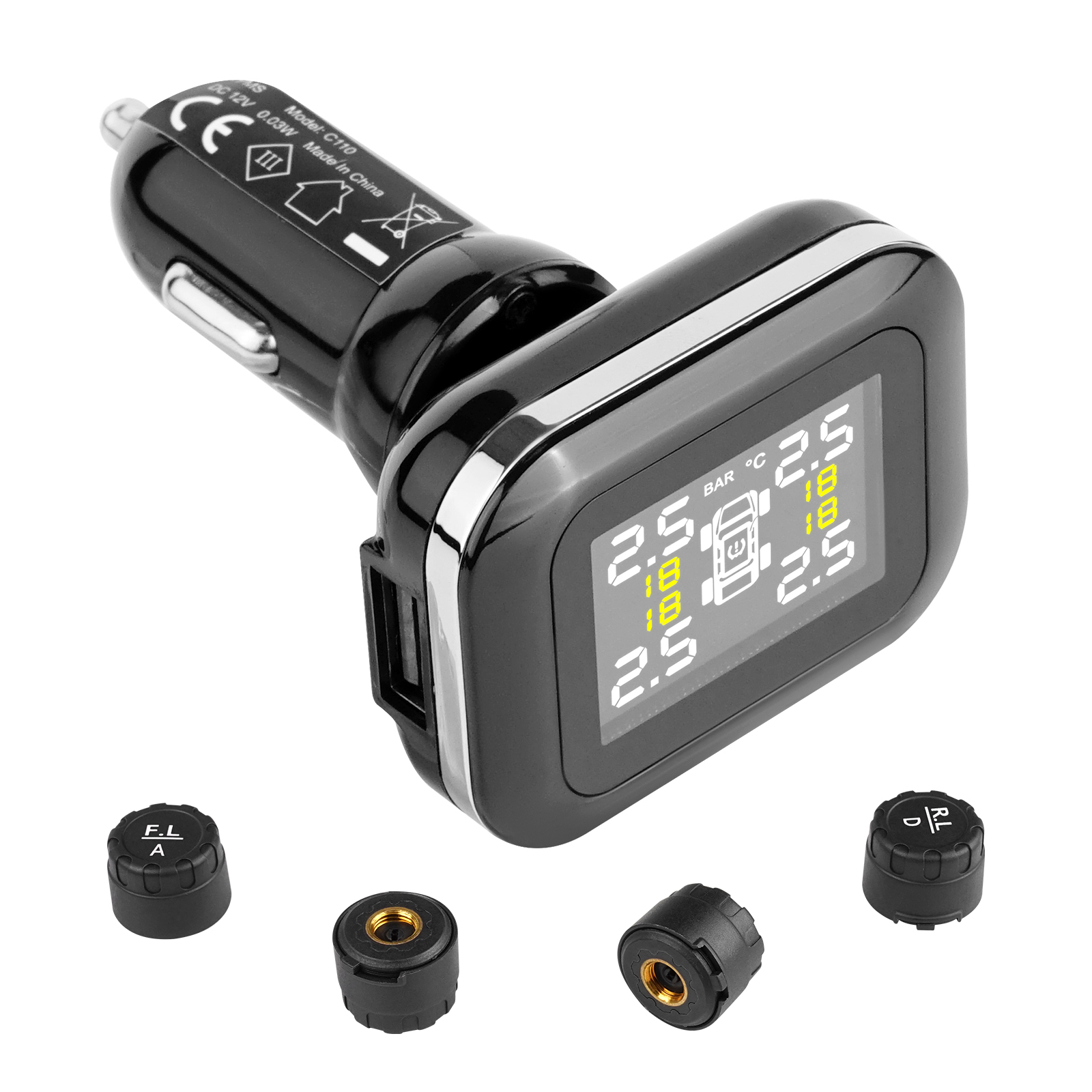 SucceBuy Sistema di monitoraggio della pressione dei pneumatici per camper, sistema di allarme per auto wireless universale, set di sensori TPMS impermeabili con 5 modalità di allarme