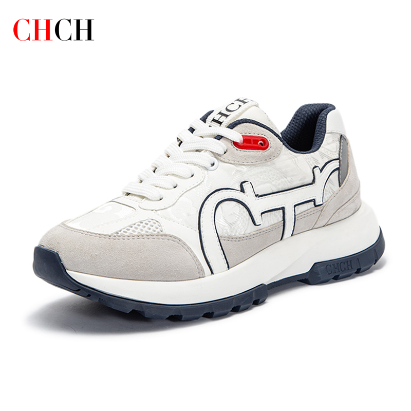 CHCH รองเท้าเทนนิสสตรี 2024 ฤดูใบไม้ผลิใหม่หนังกระทิง + ผ้า Spliced Casual กีฬารองเท้า