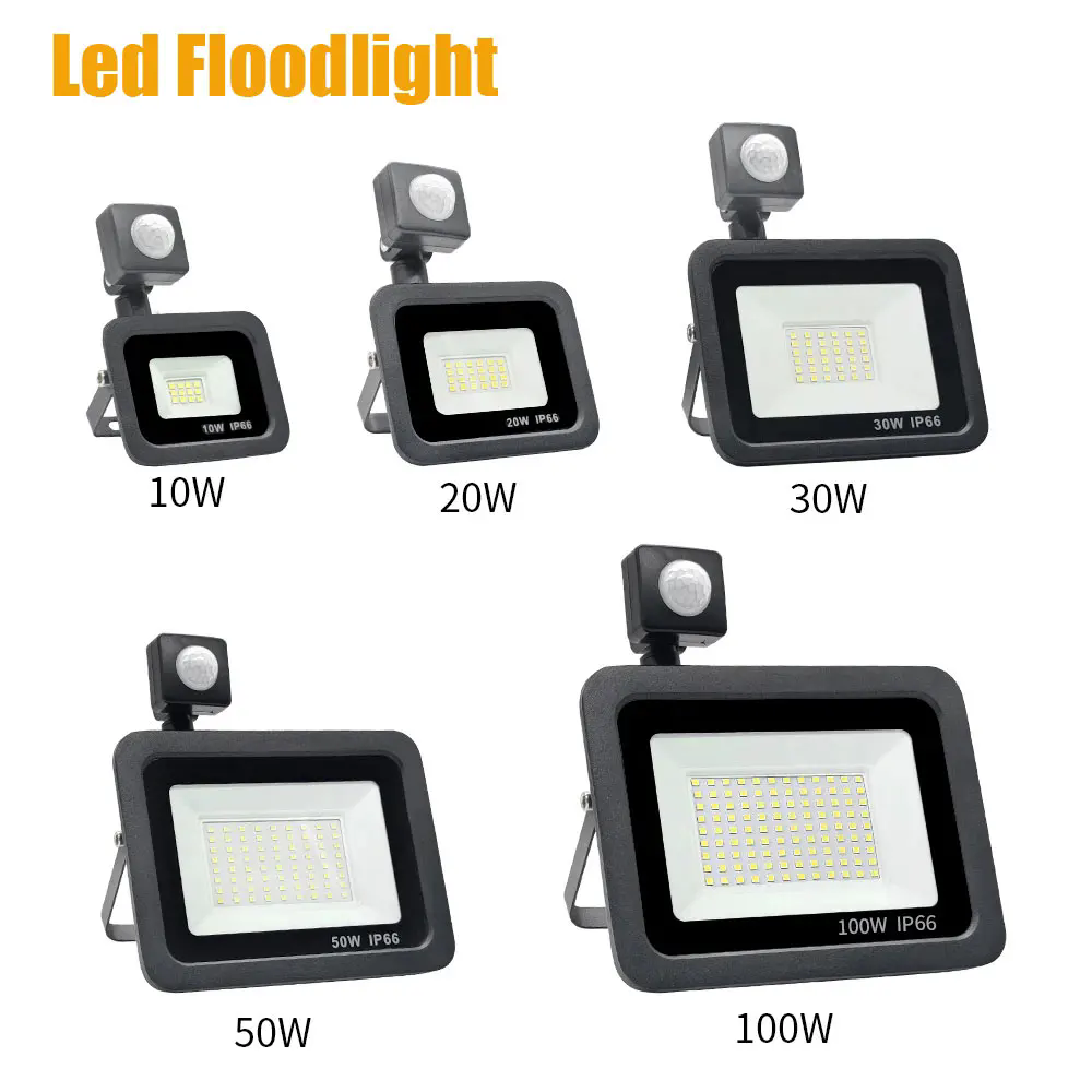 Foco con Sensor de movimiento, foco Led para exteriores, lámpara de pared de calle para jardín, 220V, resistente al agua Ip66, 10W, 20W, 30W, 50W, 100W, reflector Led