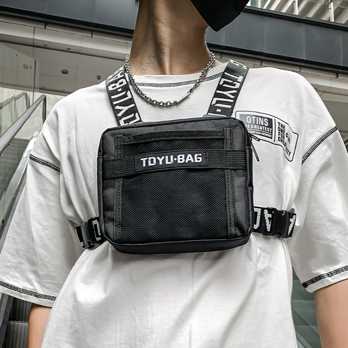 チェストバッグヒップホップストリートウエストバッグカジュアルベストバッグポケットナイロンチェストフロントパックチョッキポーチ調節可能な男性女性