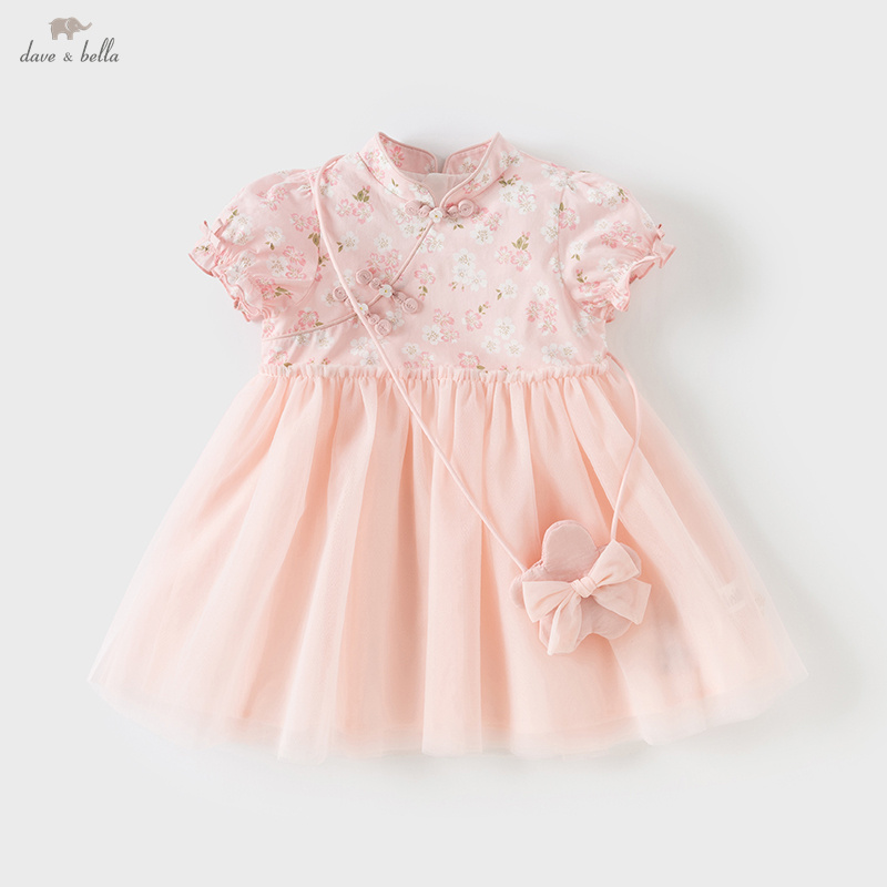Dave Bella Prinsessenjurk Meisjes Baby Zomer Charme Zoete Leuke Roze Bloemen Mode Korte Mouwen Jurk Feest Outdoor DB 2251858