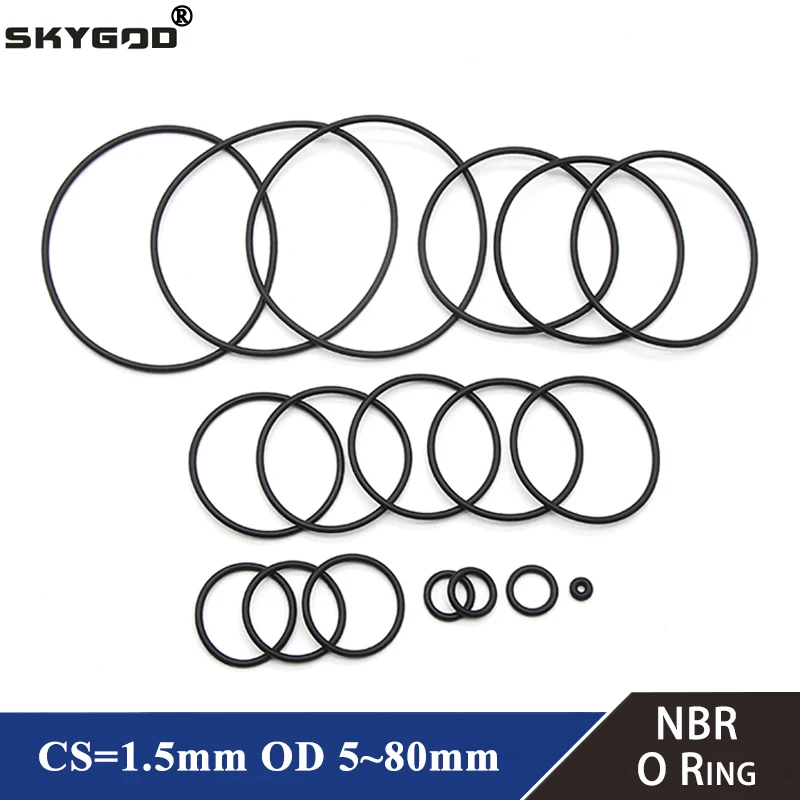 50Pc NBR O Ring Seal Gasket Ketebalan CS 1.5Mm OD 5 ~ 80Mm Nitrile Butadiene Rubber Spacer tahan Minyak Mesin Cuci Bentuk Bulat Hitam