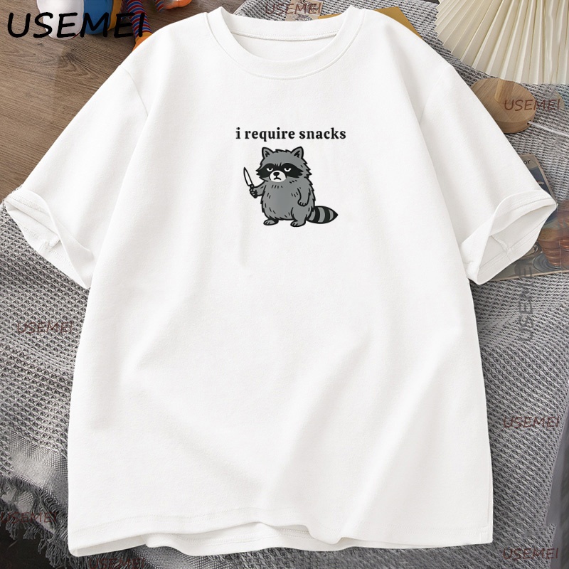 Ich erforderlich Snacks T-Shirt Lustiges Waschbär-T-Shirt für Männer und Frauen Niedliches Tierliebhaber-T-Shirt Lässiges Grafik-T-Shirt Baumwolle Atmungsaktives T-Shirt