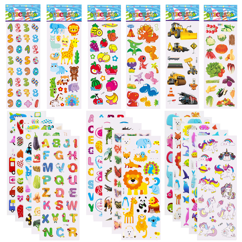 5 folhas crianças adesivos inchados adesivos para crianças aniversário natal presente de ano novo para menina menino scrapbooking desenhos animados adesivos