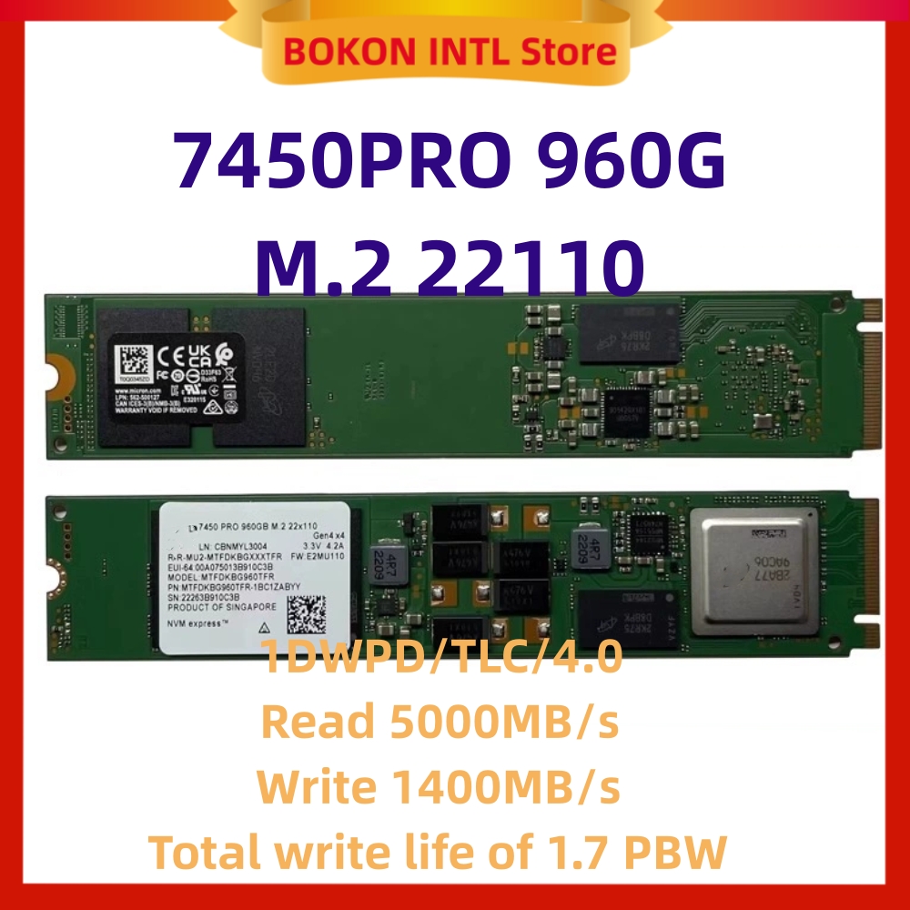 NEW 7450PRO 960G M.2 22110 NVME Gen4 PCIE4.0 Server Enterprise Solid State Drive FOR Micron MTFDKBG960TFR