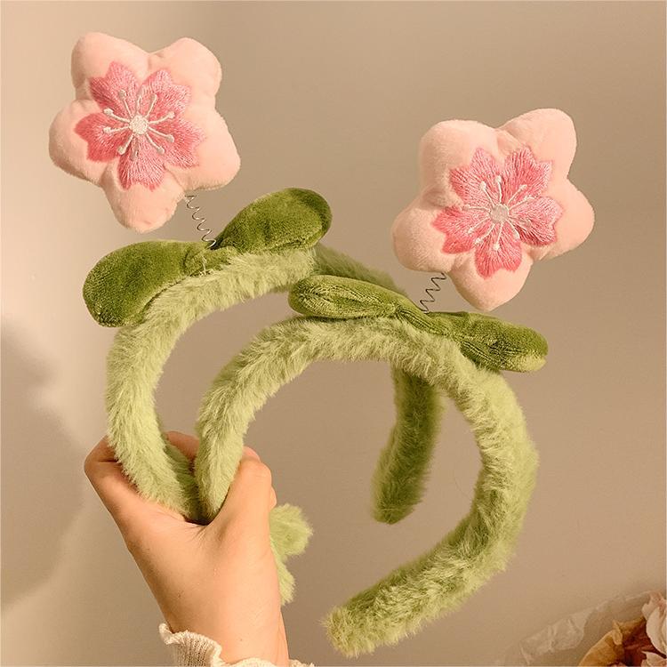 Reciting Peach Blossoms ~ Cute Plush Flower Hair Hoop Female Cartoon Sweet Hair Hairpin Wash accessori per capelli con fascia antiscivolo