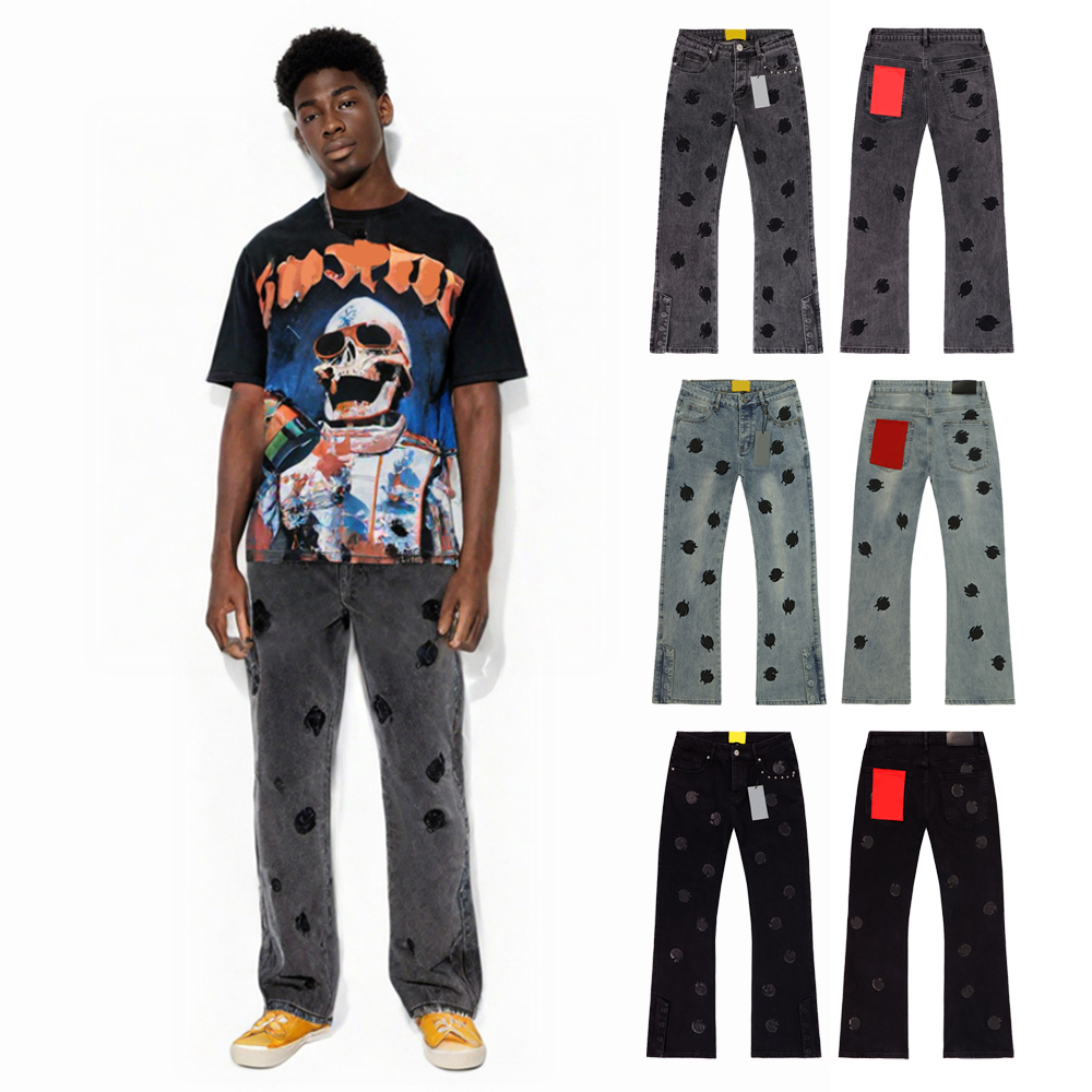 Y2k Luźne Jeansy Denimowe z Haftem Hiphop Rock Revivals Jeansy Street Style Sand Wash Postarzane Ubrania Streetwear Jeansy Męskie