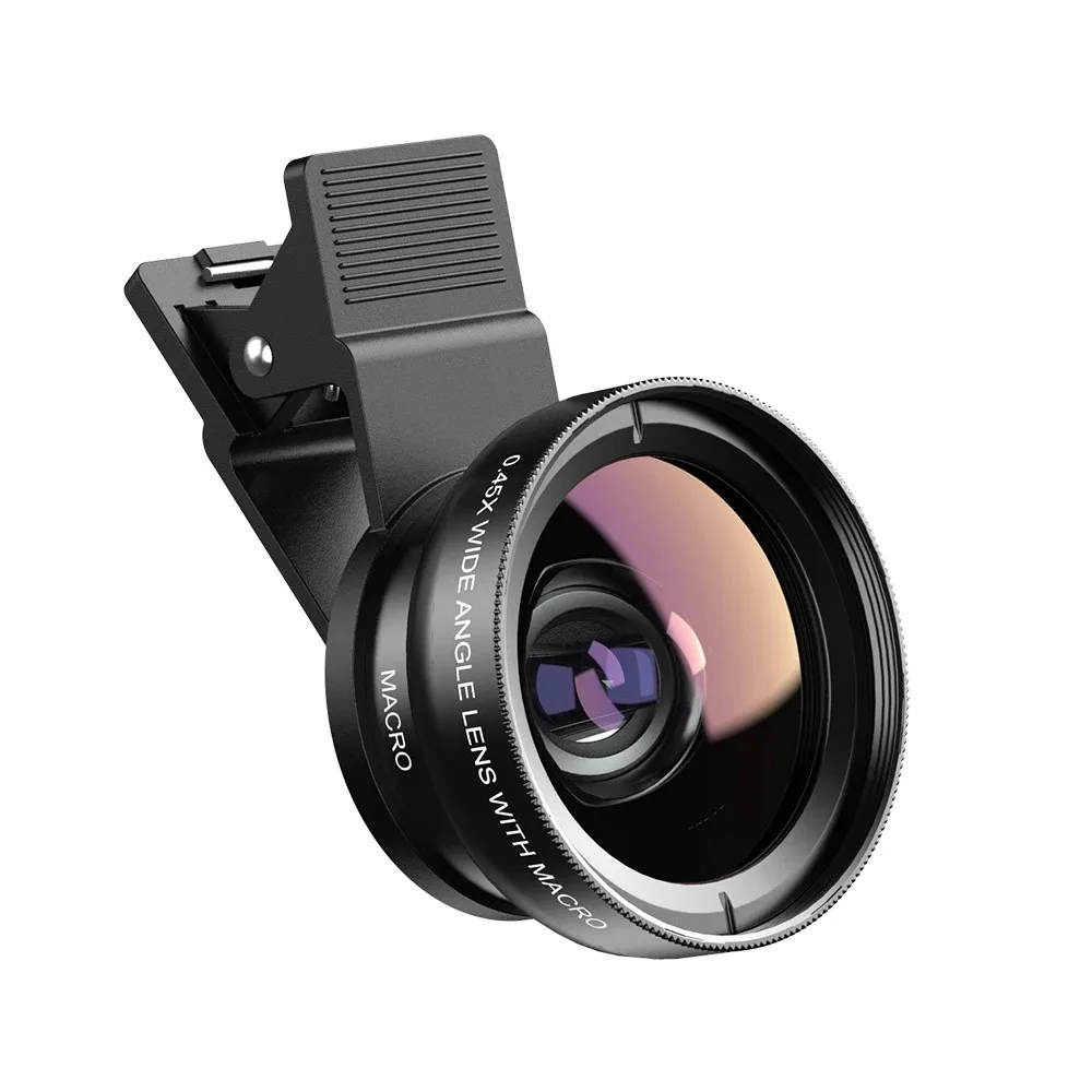 2 In 1 Clip-on Fish Eye แว่นขยายเลนส์โทรศัพท์มือถือ Professional โทรศัพท์มือถือกล้องเลนส์ 15X Macro 0.45X Super มุมกว้าง