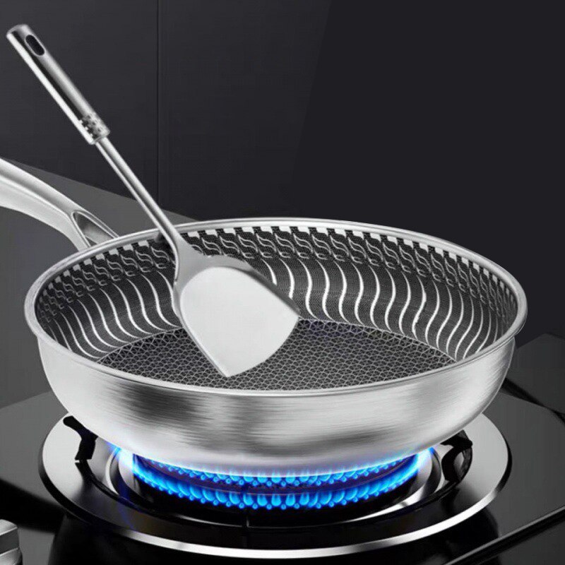 Sartén de acero inoxidable de Tres capas para todo el cuerpo, sartén Wok de acero inoxidable 316, sartén de panal de abeja de doble cara, adecuada para todas las estufa