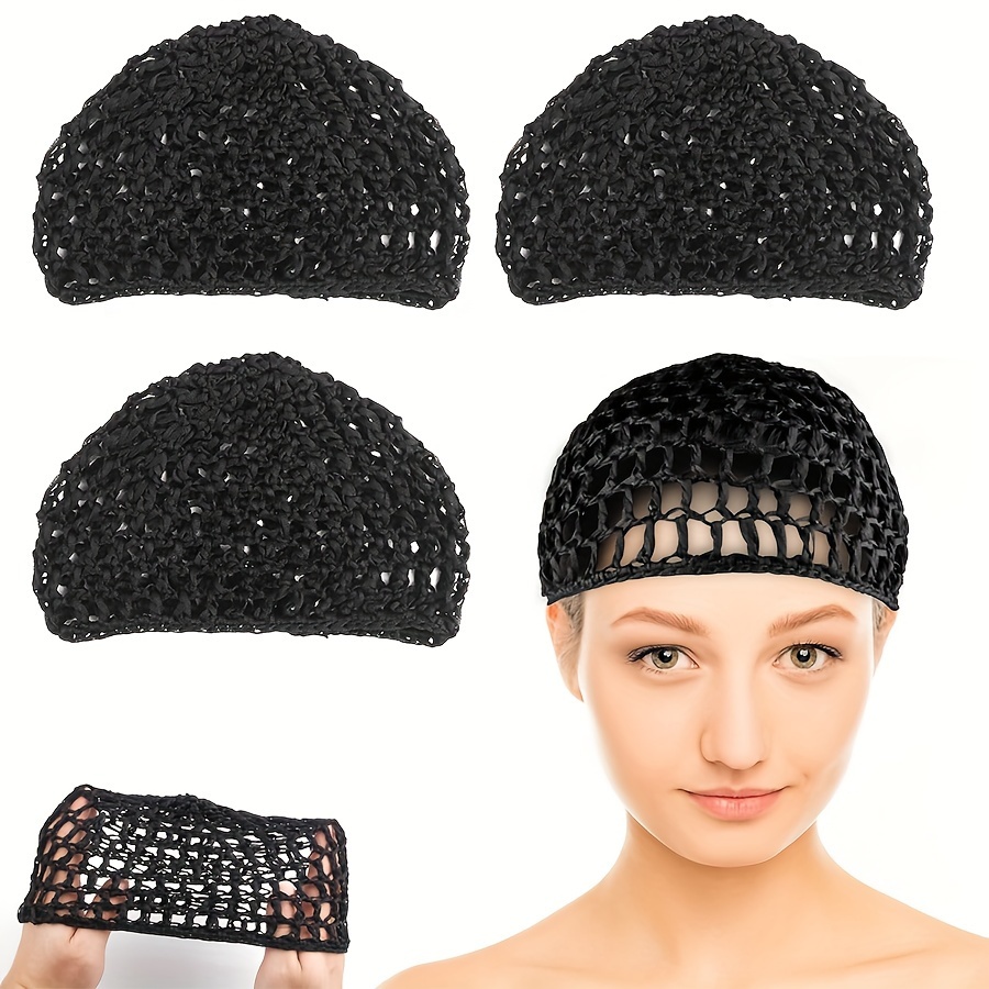 Gorro de dormir para uso diario, red para el cabello de ganchillo de malla negra, gorro para el cuidado del cabello, gorro de malla minimalista, 1-3 uds.