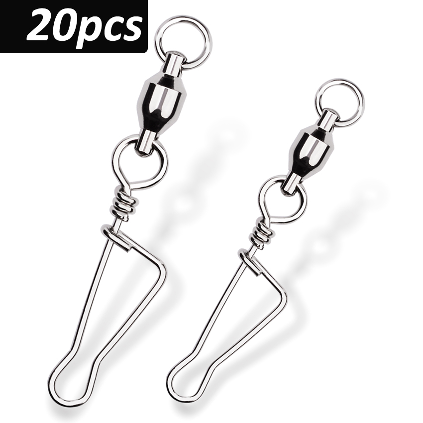 20 unids/bolsa de Pesca de barril rodante, giratorios en forma de T, bonito conector de señuelo a presión, aparejos de Pesca, Esmerillon de agua salada, Pesca
