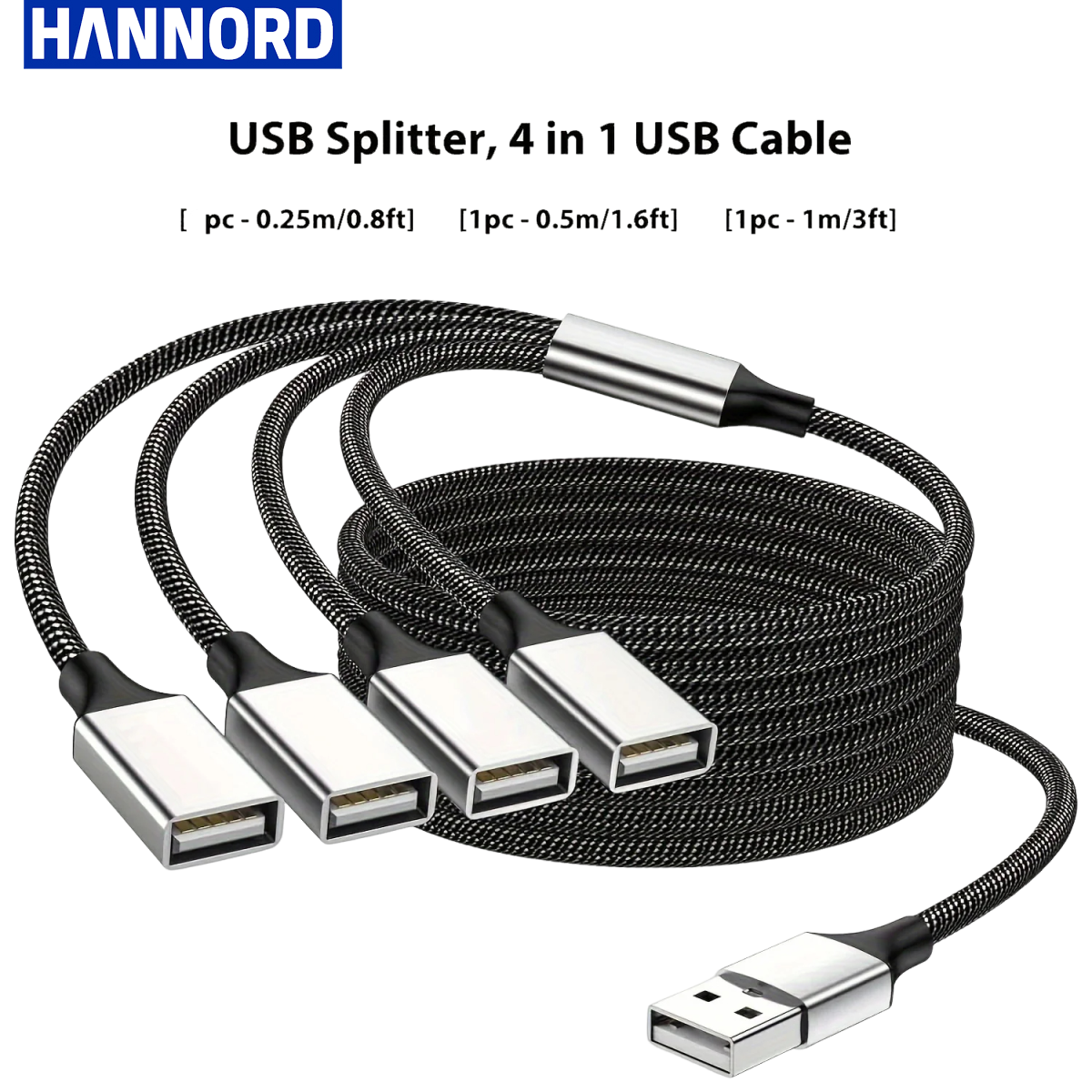 Hannord USB2.0 HUB Splitter Verlängerung Stecker auf Buchse OTG USB Adapter 4 Port High Speed Transfer Konverter für PC Laptop MacBook