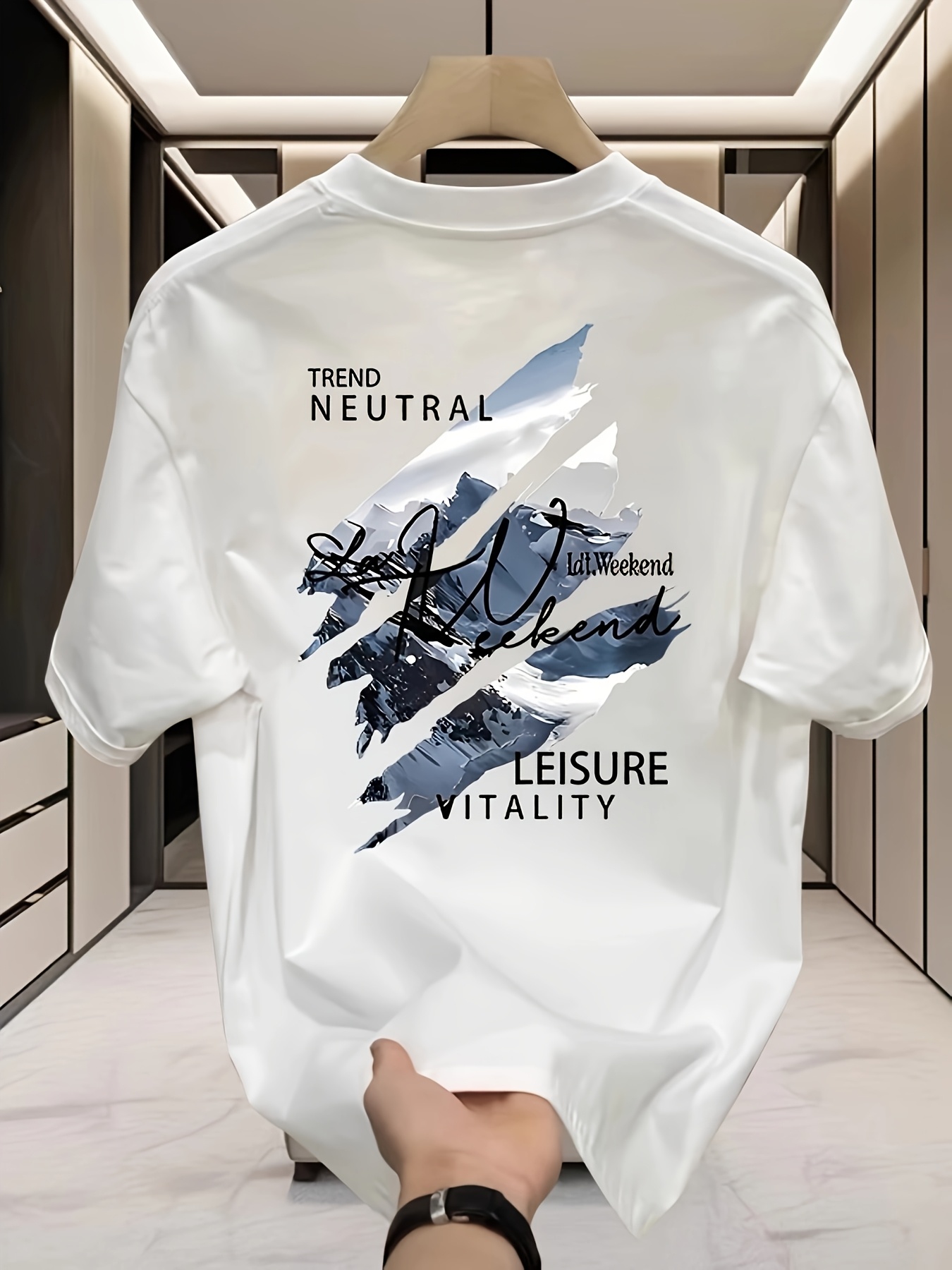 Kaos Pria 100% Katun Baru Dengan Cetakan Pola Gaya Jalanan Musim Panas. Cocok untuk Kombinasi Santai dengan Atasan Berlengan Pendek.