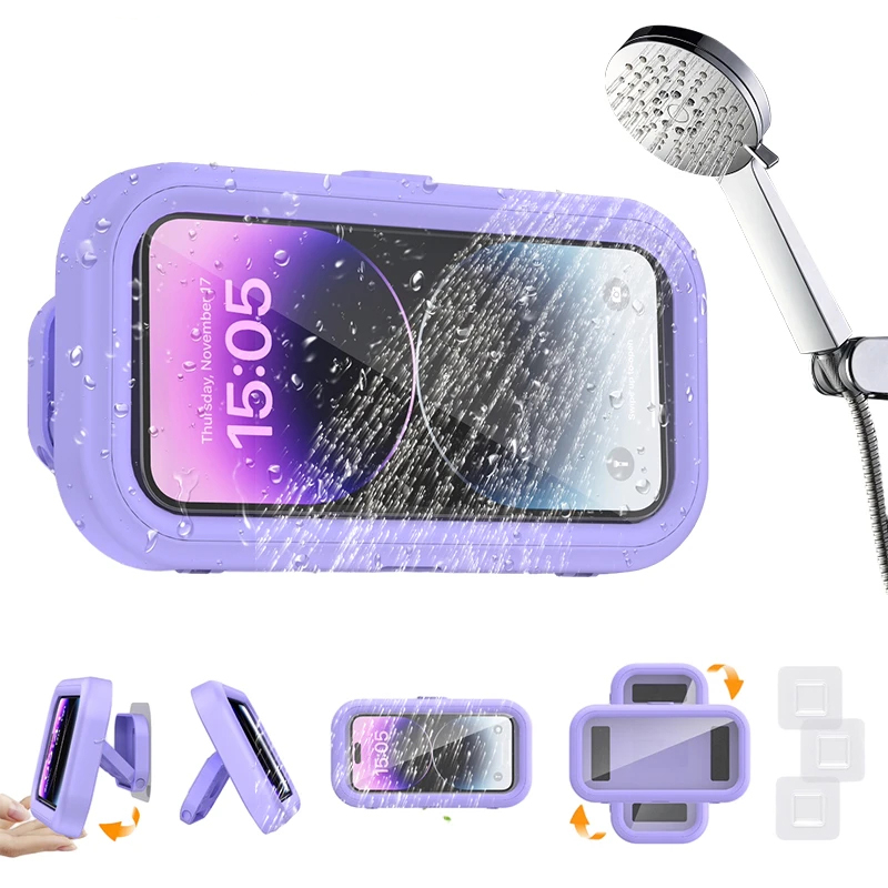 Soporte impermeable para teléfono de ducha, ángulo de rotación, soporte telescópico ajustable para montaje en pared, soporte para baño y cocina