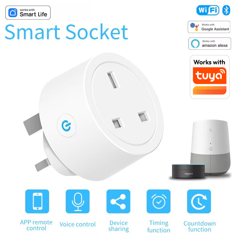 Tuya Smart Plug WiFi &BT Socket UK 16A z monitorowaniem zasilania Sterowanie głosowe Timing Smart Life Control Współpracuje z Alexa Google Home