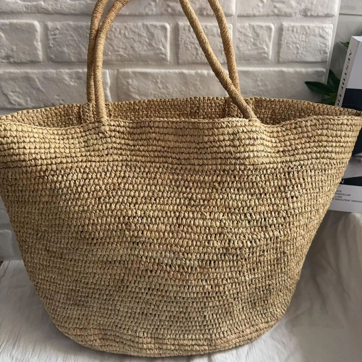 2026 Fashion Natural Straw Raffia Straw Bags Shoulder Handbag Purse Tote Handbag Green Big Large Straw Bag