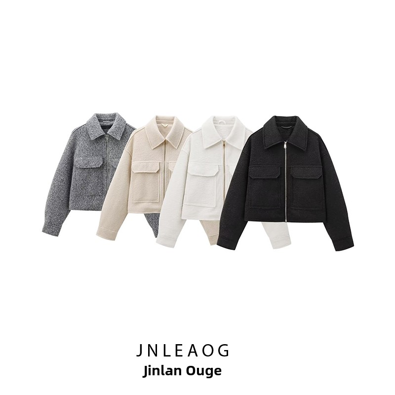 JNLEAOG Autumn New Women's Faion Design Sense Bead Skin ort Jaet Coat 30288 Polyester Fiber Ladies ort Outerwear