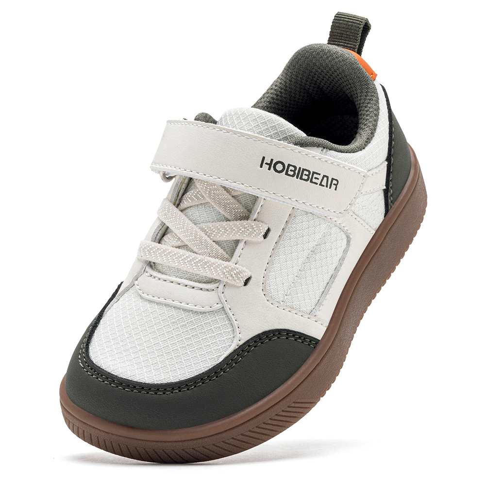 HOBIBEAR Dziecięce buty z szerokim noskiem dla maluchów, minimalistyczne sneakersy na rzepy, lekkie buty do chodzenia z sztucznej skóry i siateczki.