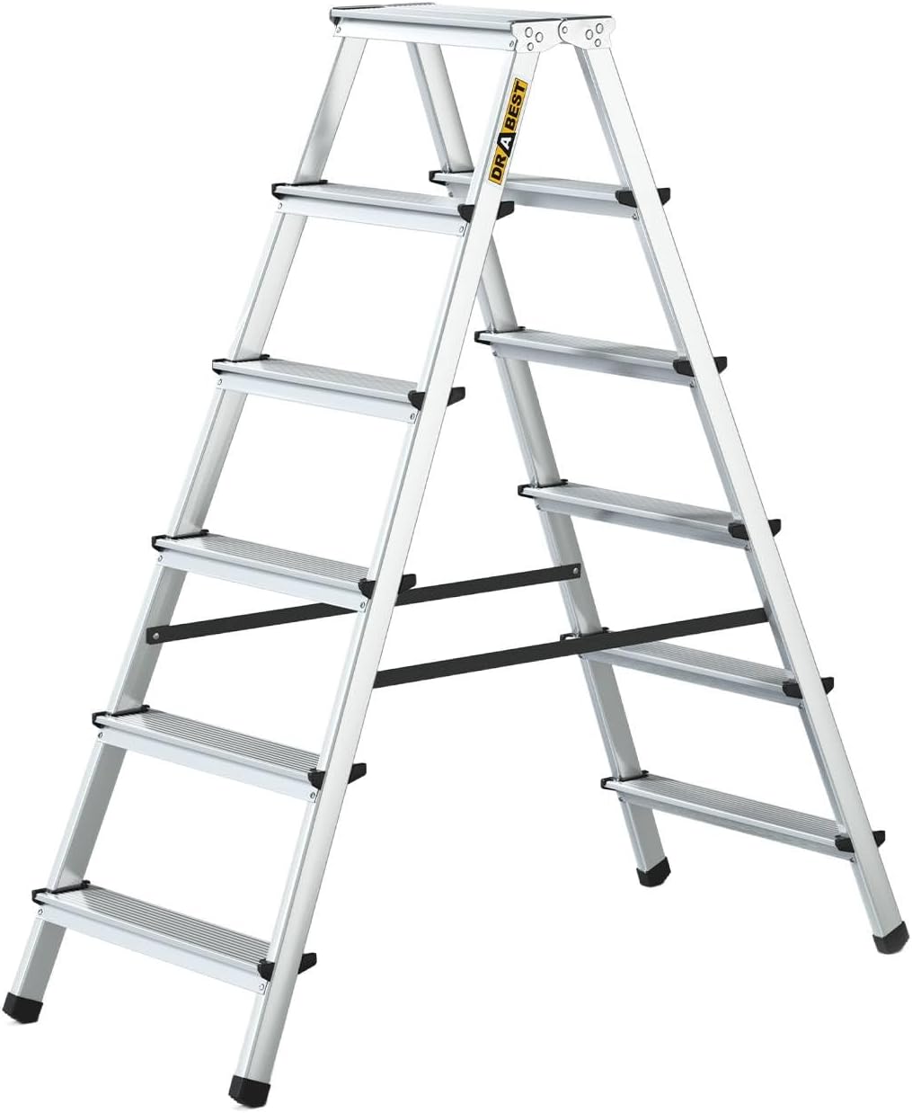 Doppelseitige Aluminiumleiter, 6 Stufen, 125 kg Fassungsvermögen, Scherenleiter, Arbeitsplattform, 48 x 133 x 16 cm
