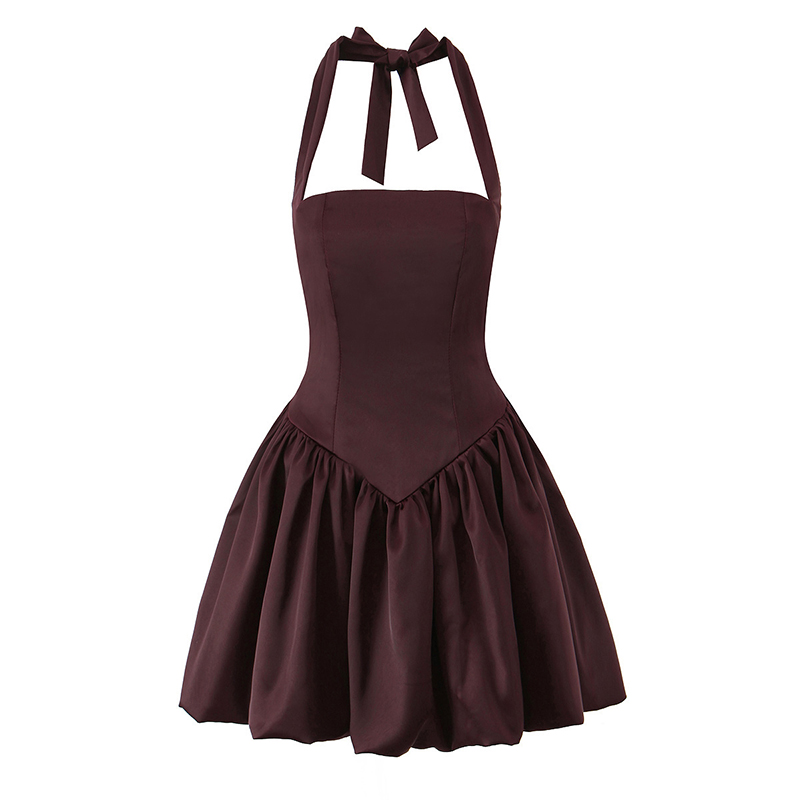 YENKYE Elegant Halter Ball Gown Dress For Women Sexy Backless Lace Up Back Party Mini Dresses Christmas Robe