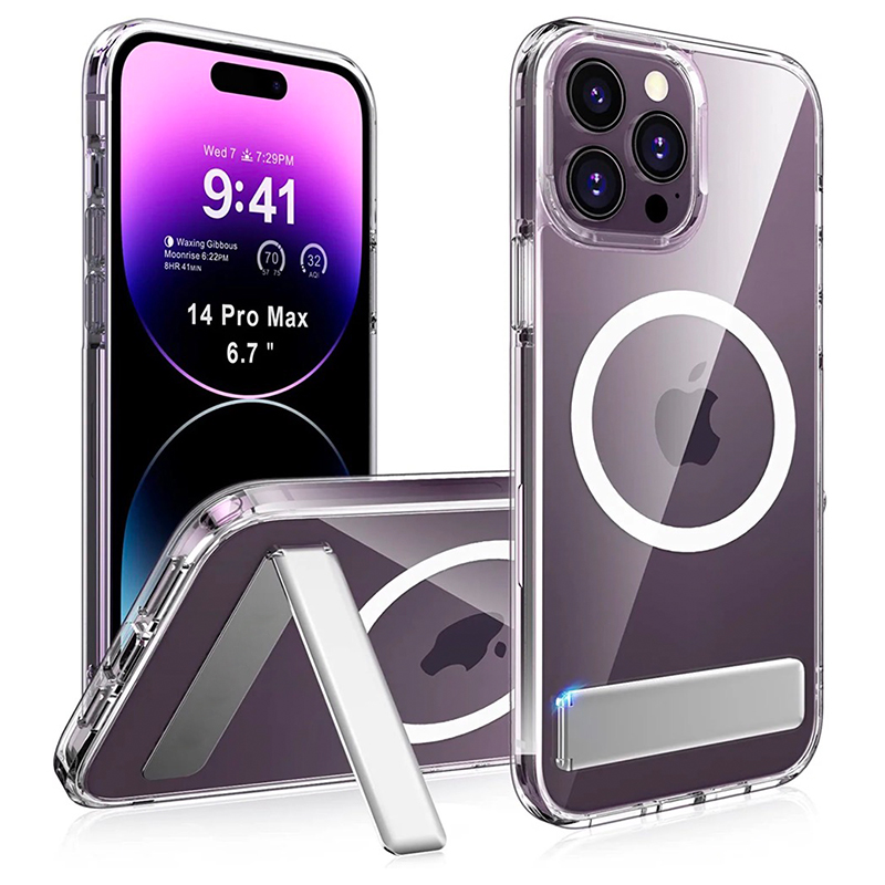 Custodia magnetica trasparente per telefono Magsafe con cavalletto per iPhone 17 Air 16 14 Pro Max 13 12 11 Mini 15 Plus Cover posteriore mobile