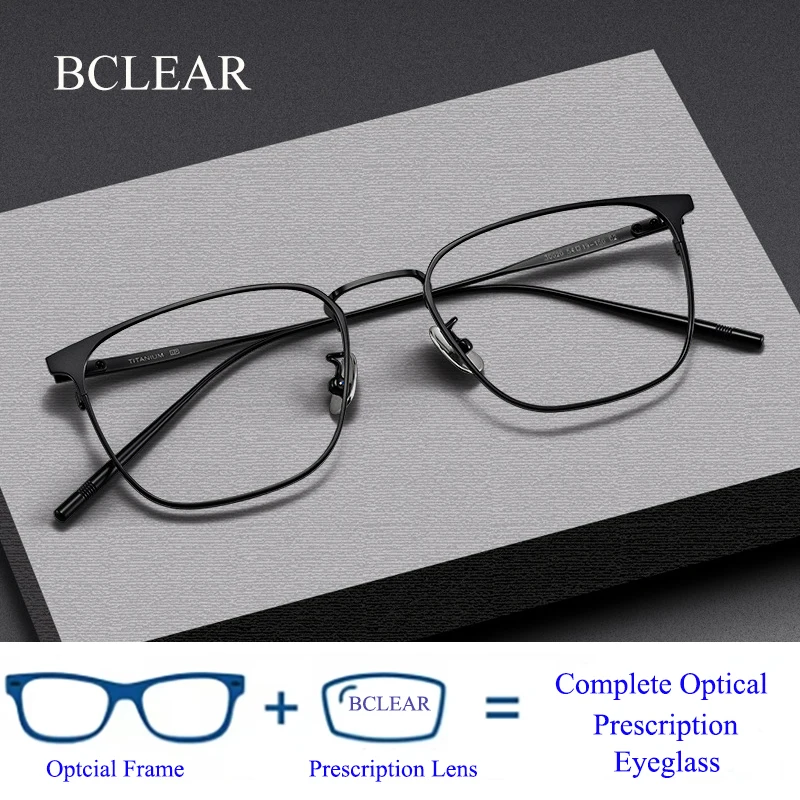 Bclear armação de óculos de titânio, masculino e feminino, design de marca, óculos de prescrição quadrados, ultraleve, japonês, negócios, retrô