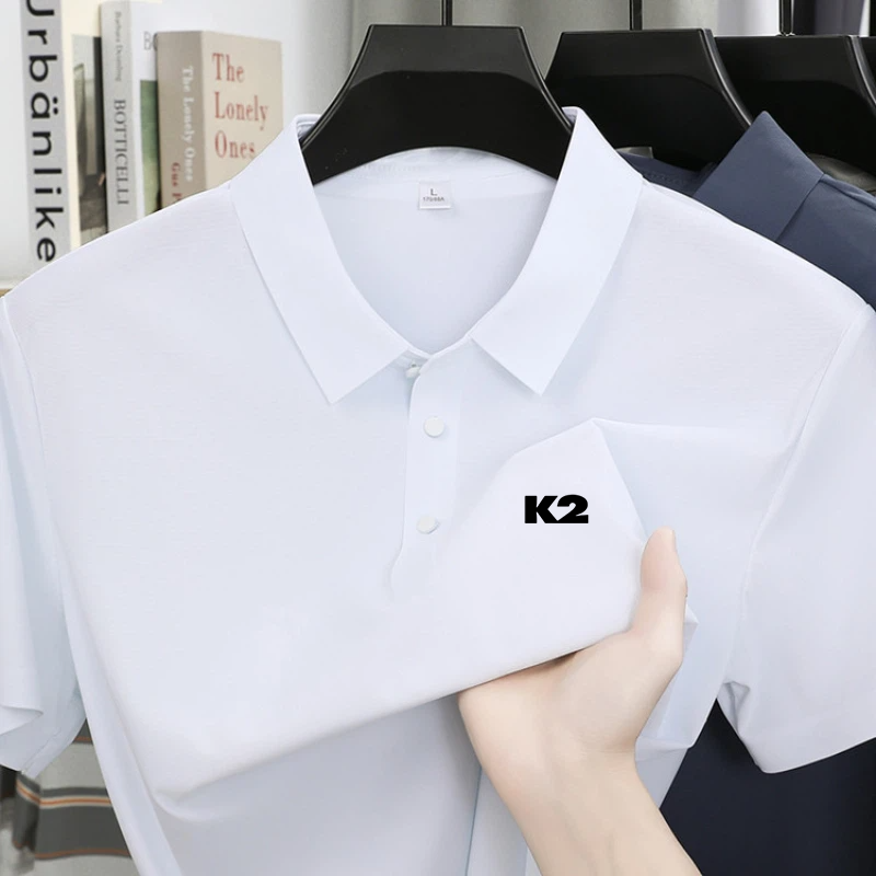 Polo imprimé à manches courtes en soie glacée confortable pour homme, collection été 2026, respirant, décontracté, tendance, avec revers
