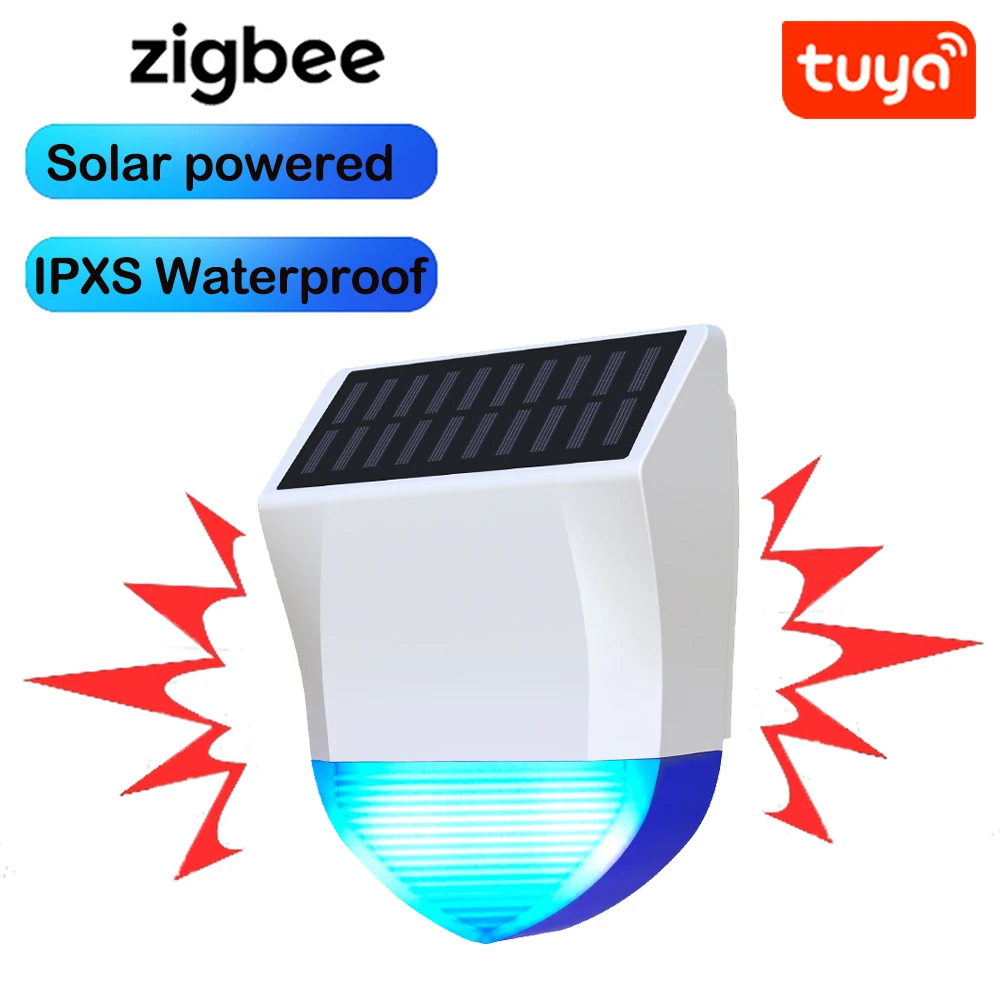 Tuya Smart Zigbee/Wifi sirena alarma impermeable al aire libre con fuente de alimentación Solar y USB opcional 95dB Control remoto